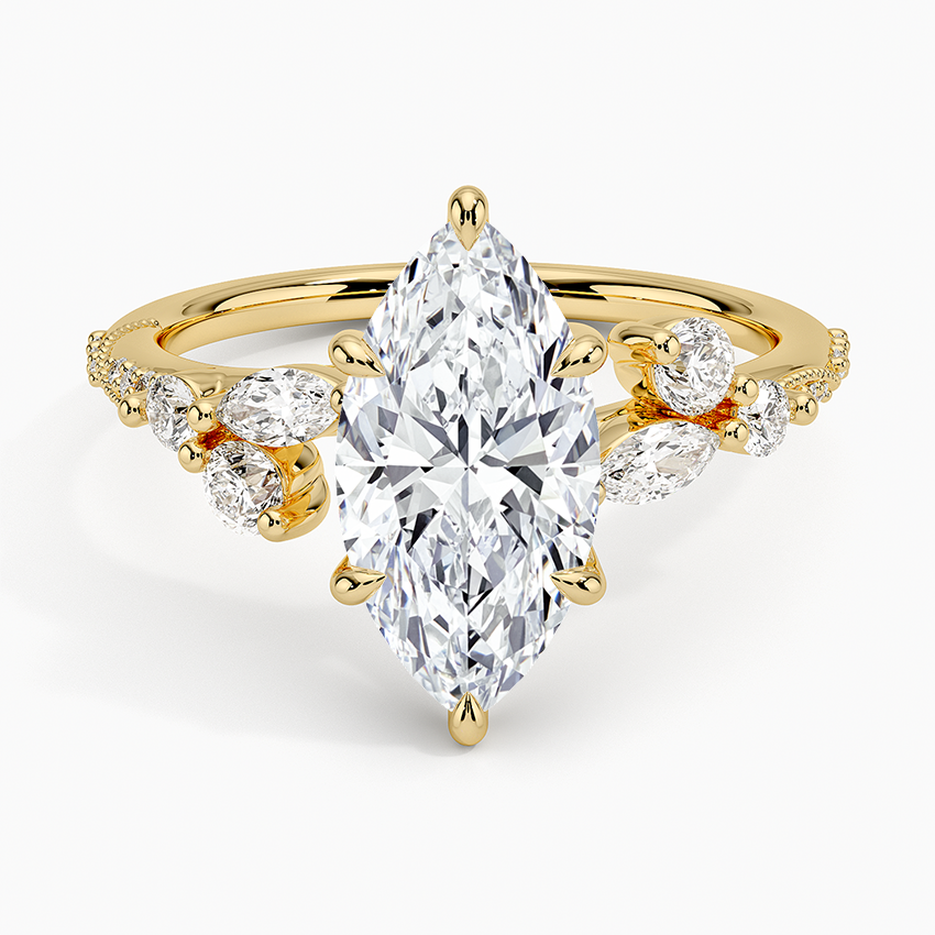 Luxe Camellia Milgrain Diamond Ring - Marquise Center Stone