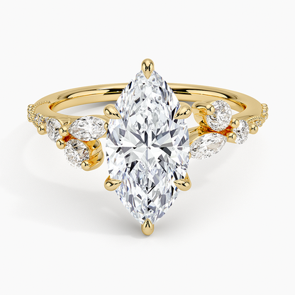 Luxe Camellia Milgrain Diamond Ring - Marquise Center Stone