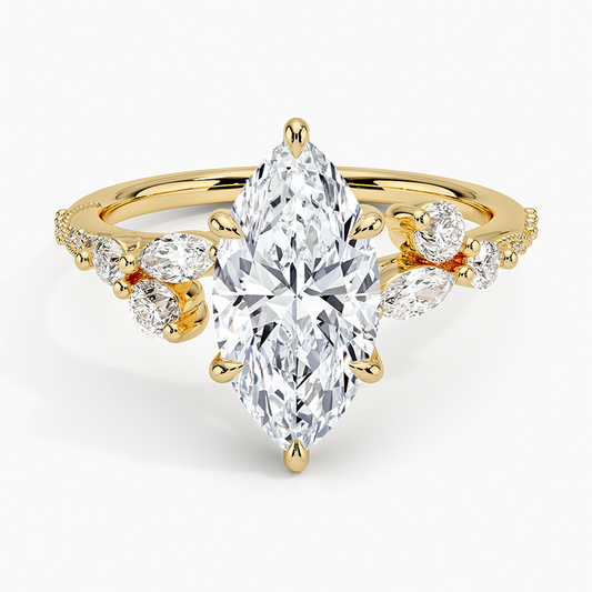 Luxe Camellia Milgrain Diamond Ring - Marquise Center Stone