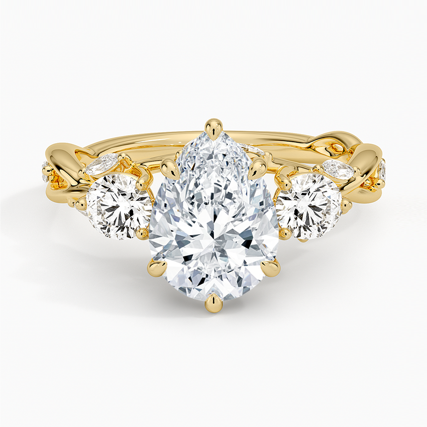 Secret Garden Three Stone Diamond Ring (3/4 ct. tw.) - Pear Center Stone