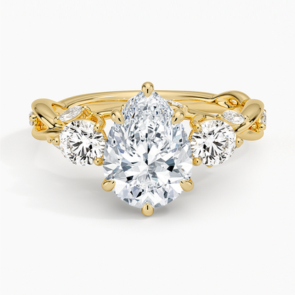 Secret Garden Three Stone Diamond Ring (3/4 ct. tw.) - Pear Center Stone