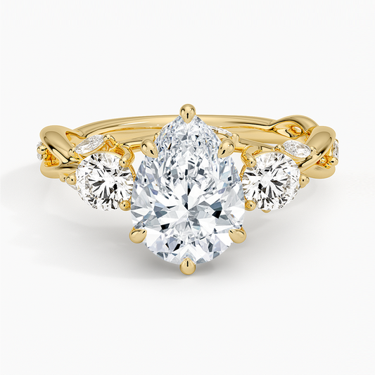 Secret Garden Three Stone Diamond Ring (3/4 ct. tw.) - Pear Center Stone