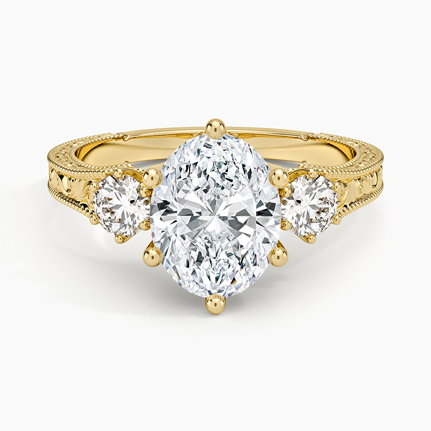 Hudson Engraved Three Stone Diamond Ring (1/3 ct. tw.) - Oval Center Stone