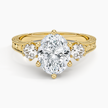 Hudson Engraved Three Stone Diamond Ring (1/3 ct. tw.) - Oval Center Stone
