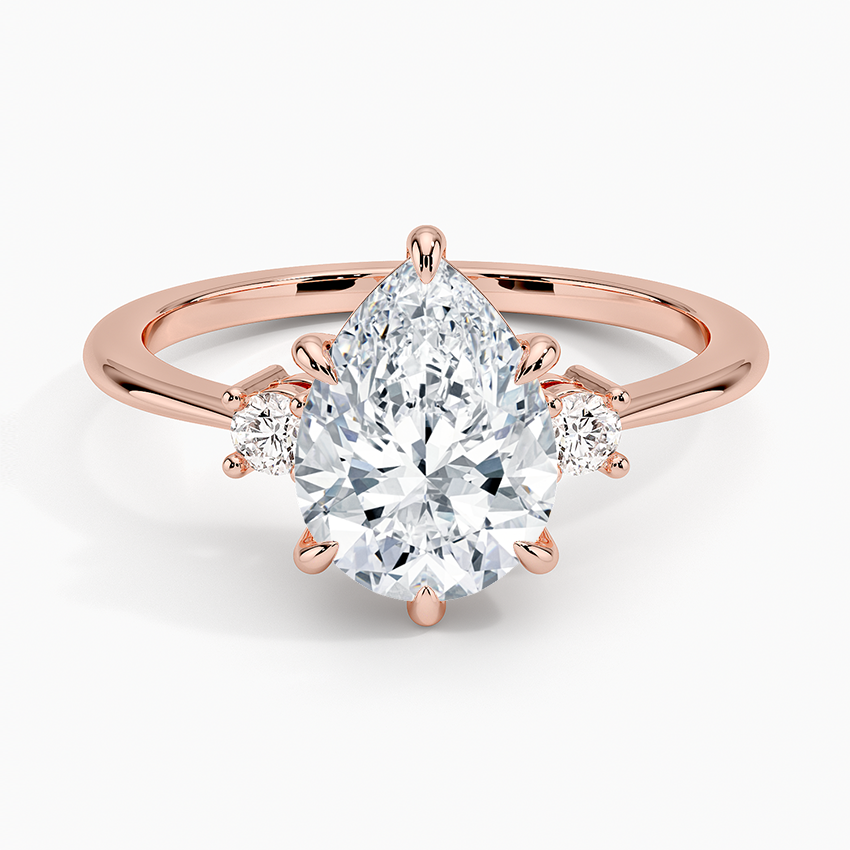 Petite Selene Three Stone Diamond Ring (1/10 ct. tw.) - Pear Center Stone