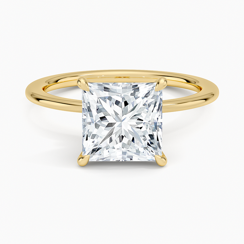 Petite Secret Halo Diamond Ring - Princess Cut Center Stone
