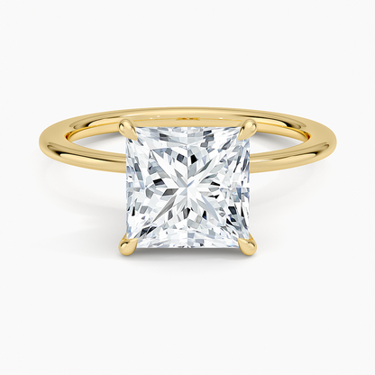 Petite Secret Halo Diamond Ring - Princess Cut Center Stone