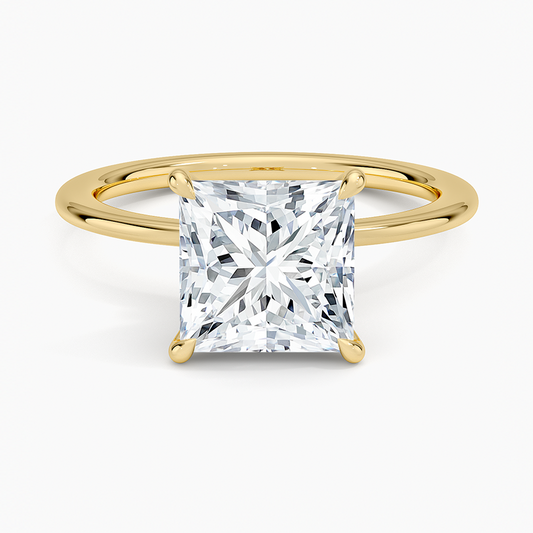 Petite Secret Halo Diamond Ring - Princess Cut Center Stone