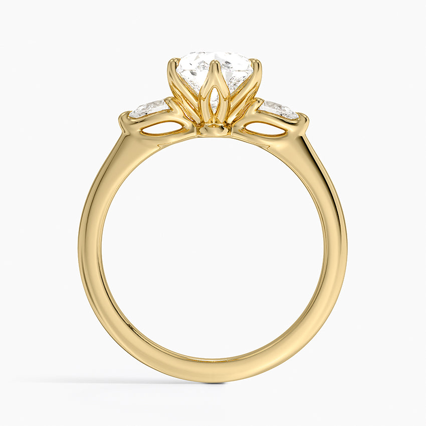 Petite Fleur Three Stone Diamond Ring - Pear Center Stone
