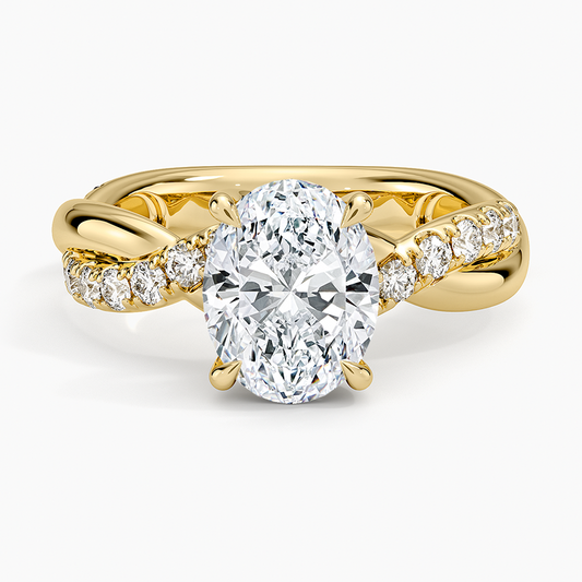 Cascade Twisted Diamond Ring - Oval Cut Center Stone