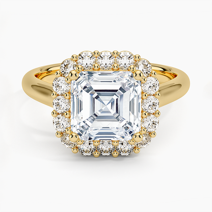 Lotus Flower Halo Diamond Ring (1/4 ct. tw.) - Asscher Cut Center Stone