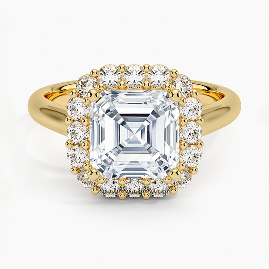 Lotus Flower Halo Diamond Ring (1/4 ct. tw.) - Asscher Cut Center Stone