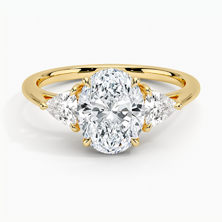 Luxe Trillion Cut Three Stone Diamond Ring - Oval Cut Center Stone