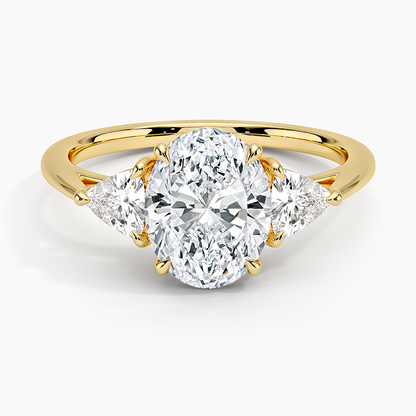 Luxe Trillion Cut Three Stone Diamond Ring - Oval Cut Center Stone