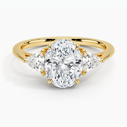 Luxe Trillion Cut Three Stone Diamond Ring - Oval Cut Center Stone