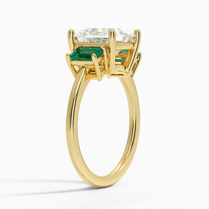Luxe Rhiannon Three Stone Lab Emerald Ring - Princess Cut Center Stone