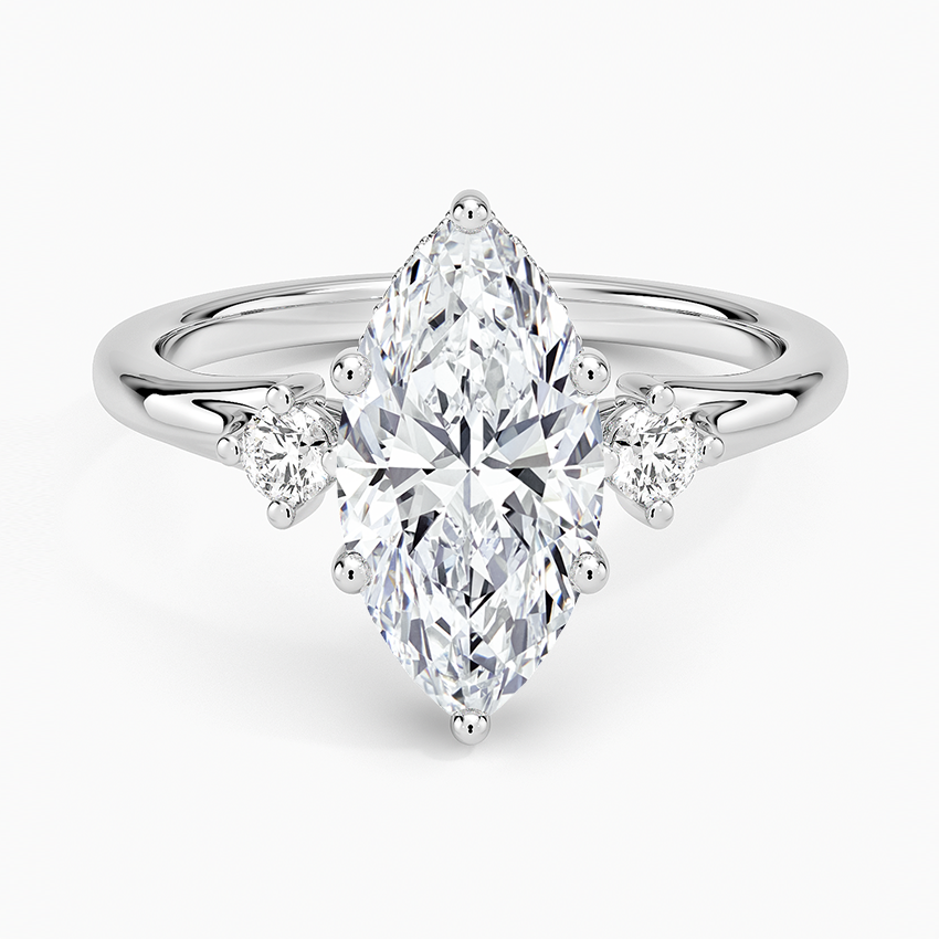 Floating Three Stone Diamond Ring - Marquise Center Stone