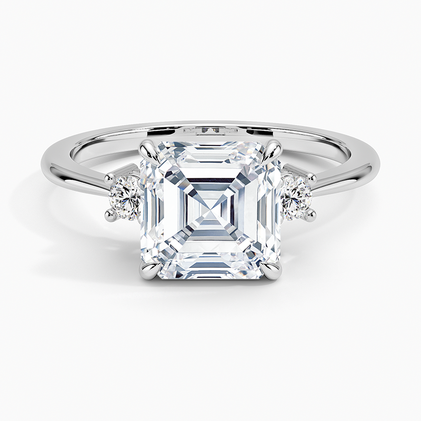 Petite Selene Three Stone Diamond Ring (1/10 ct. tw.) - Asscher Cut Center Stone