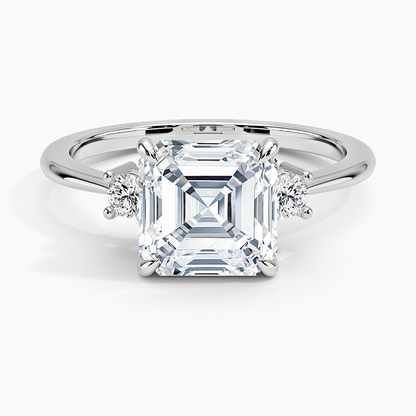 Petite Selene Three Stone Diamond Ring (1/10 ct. tw.) - Asscher Cut Center Stone