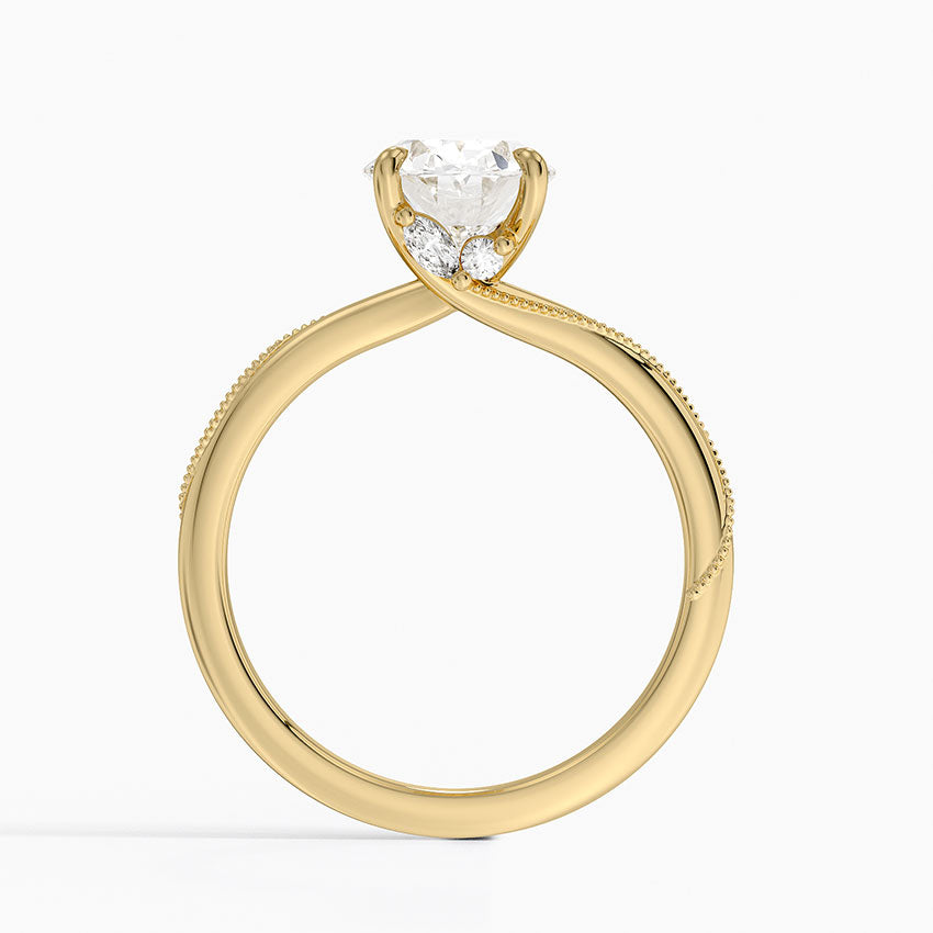 Adorned Camellia Milgrain Diamond Ring - Oval Cut Center Stone