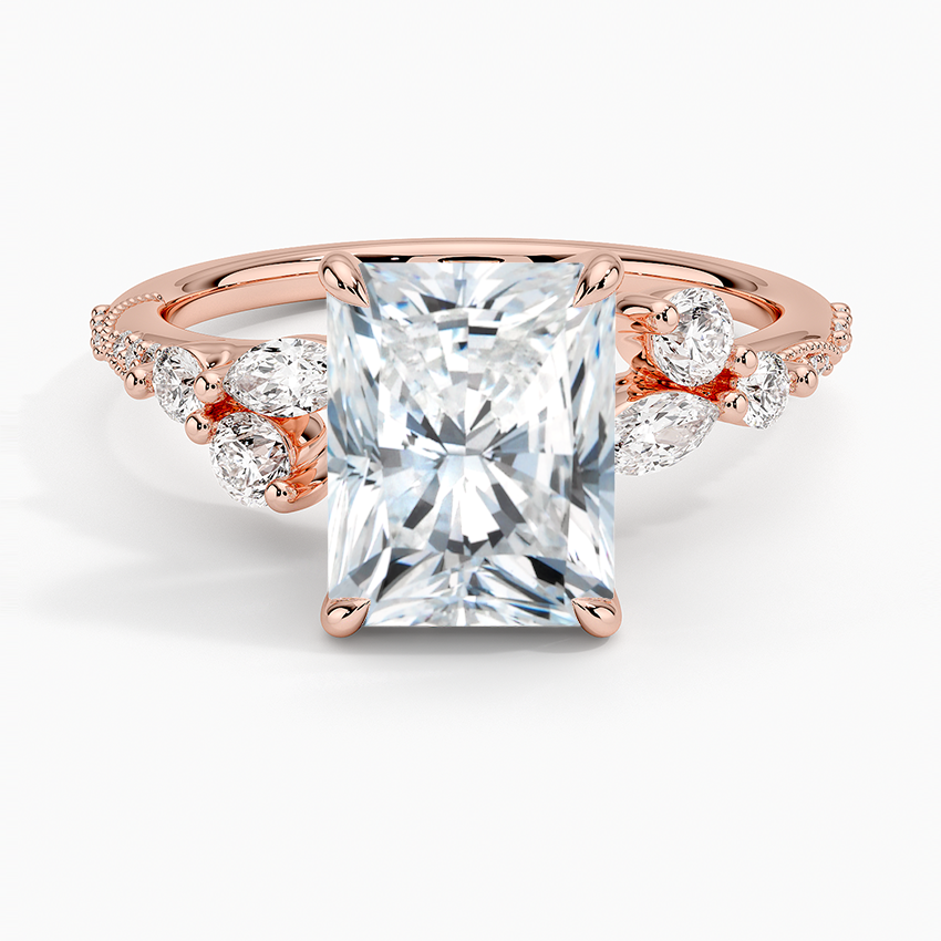 Luxe Camellia Milgrain Diamond Ring - Radiant Cut Center Stone