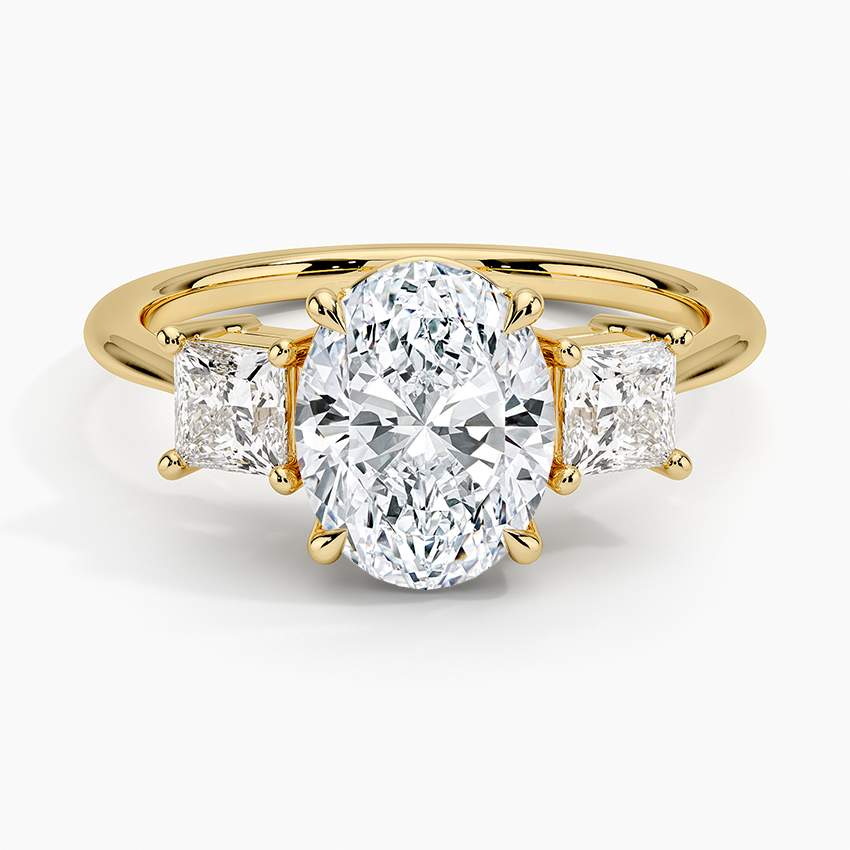 Princess Cut Three Stone Diamond Ring - Oval Cut Center Stone