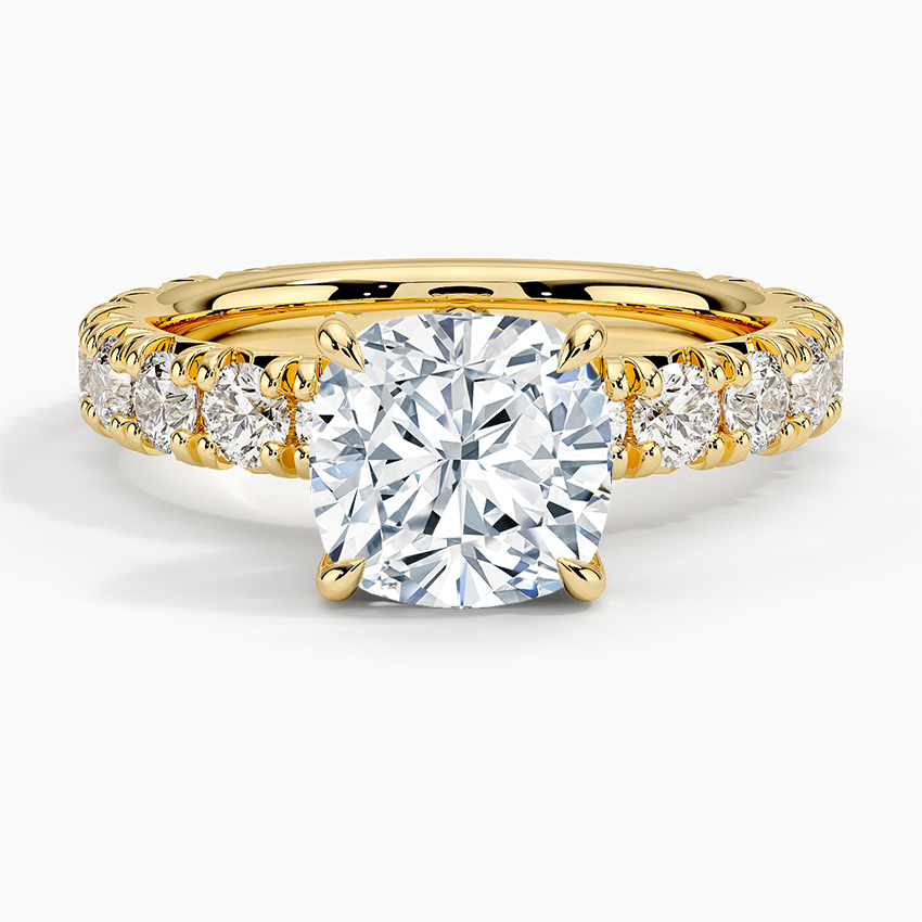 Ellora Three-Quarter Coverage Diamond Ring - Cushion Cut Center Stone