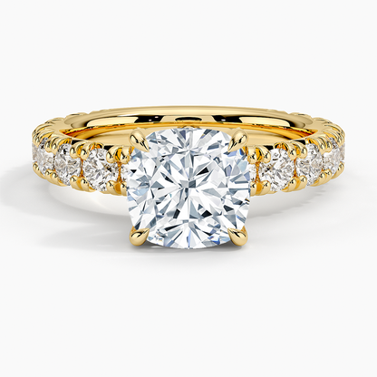 Ellora Three-Quarter Coverage Diamond Ring - Cushion Cut Center Stone