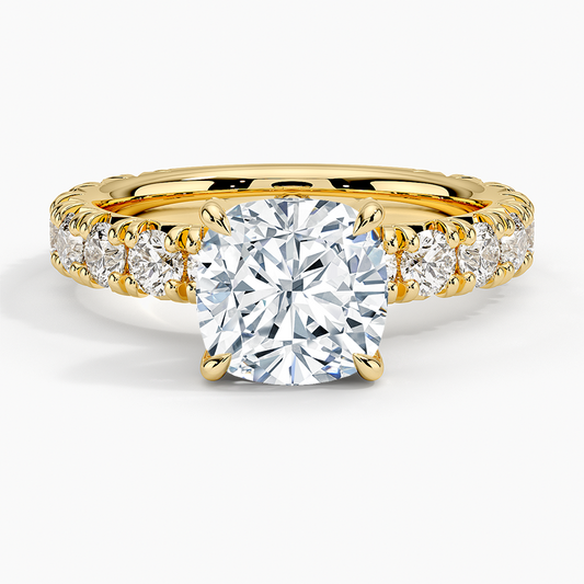 Ellora Three-Quarter Coverage Diamond Ring - Cushion Cut Center Stone