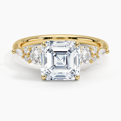 Nadia Three Stone Diamond Ring - Asscher Cut Center Stone
