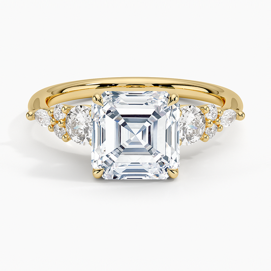 Nadia Three Stone Diamond Ring - Asscher Cut Center Stone