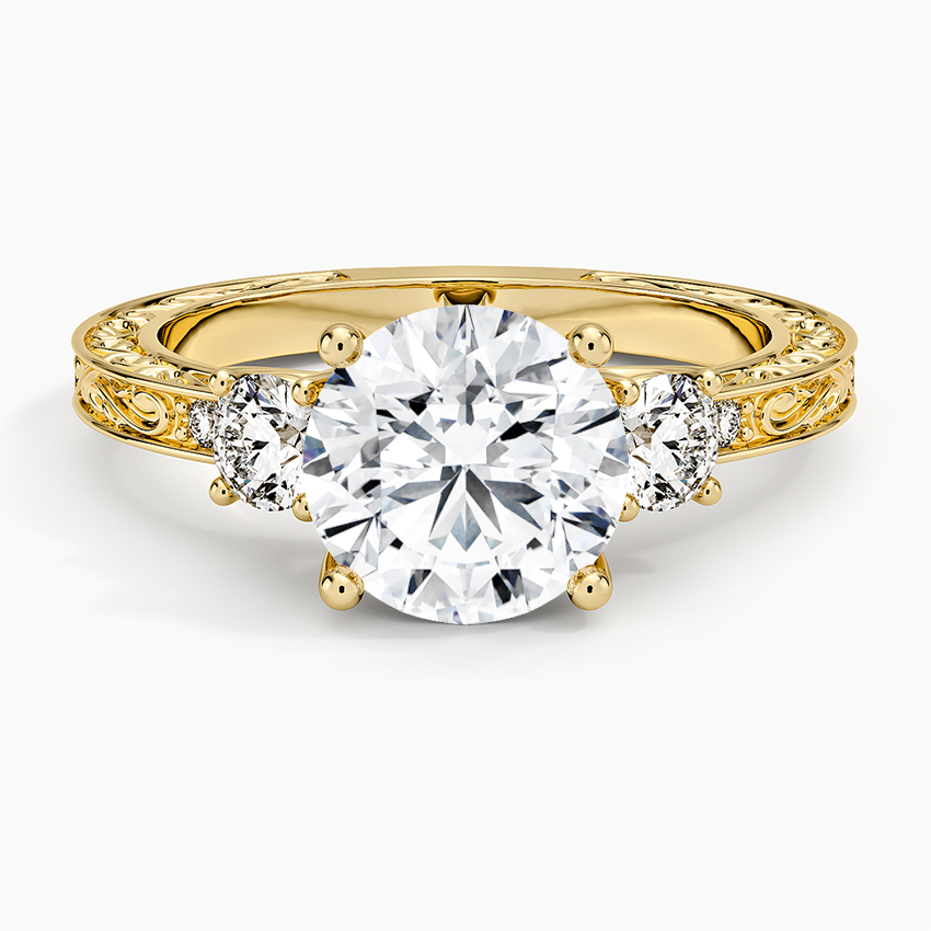 Antique Scroll Engraved Three Stone Diamond Ring (1/3 ct. tw.) - Round Center Stone