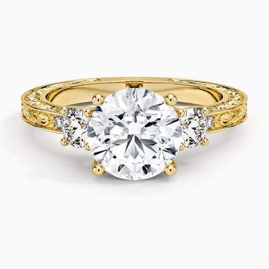 Antique Scroll Engraved Three Stone Diamond Ring (1/3 ct. tw.) - Round Center Stone