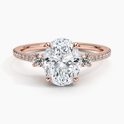 Lyra Three Stone Diamond Ring (1/4 ct. tw.) - Oval Center Stone
