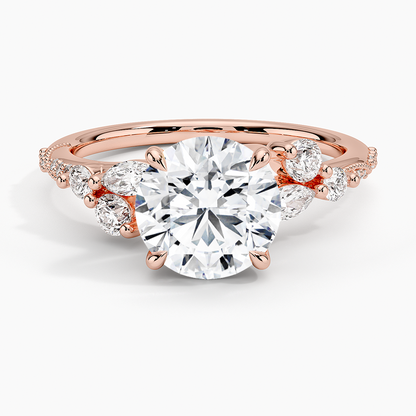 Luxe Camellia Milgrain Diamond Ring - Round Center Stone