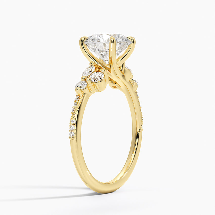 Luxe Camellia Milgrain Diamond Ring - Round Center Stone