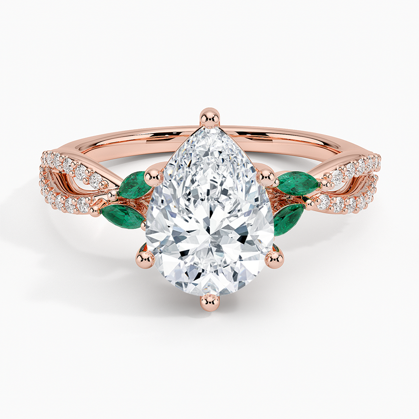 Luxe Willow Lab Emerald and Diamond Ring (1/8 ct. tw.) - Pear Center Stone