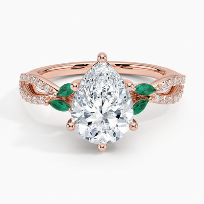 Luxe Willow Lab Emerald and Diamond Ring (1/8 ct. tw.) - Pear Center Stone