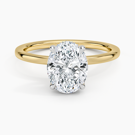 Platinum Adorned Mixed Metal Diamond Ring - Oval Center Stone