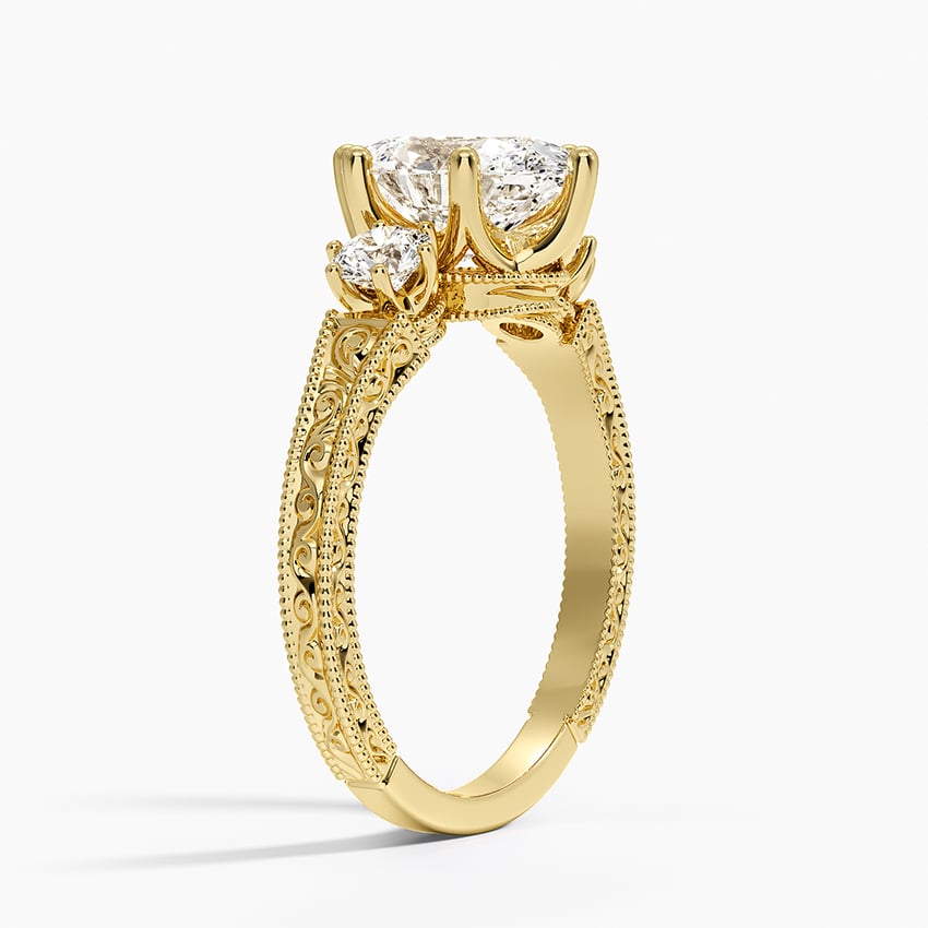 Hudson Engraved Three Stone Diamond Ring (1/3 ct. tw.) - Oval Center Stone