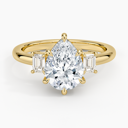 Petite Rhiannon Three Stone Diamond Ring (1/4 ct. tw.) - Pear Cut Center Stone