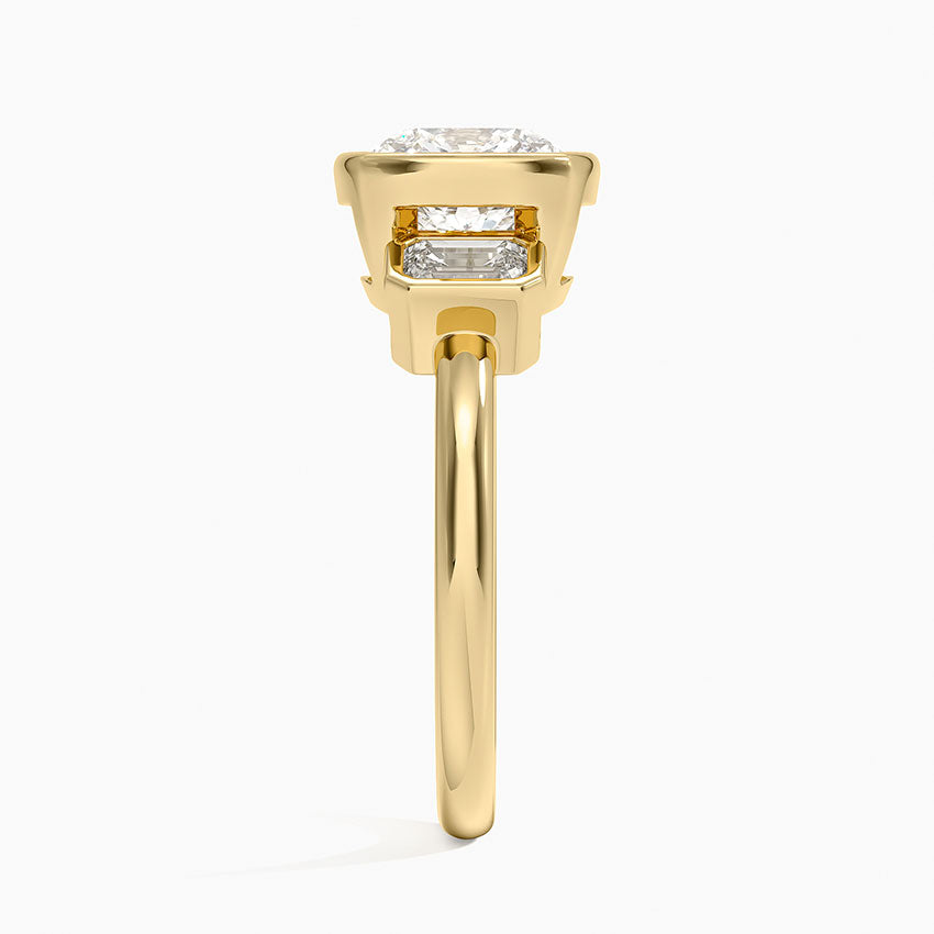 Rhiannon Bezel Three Stone Diamond Ring - Cushion Cut Center Stone