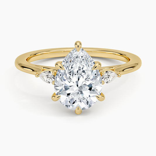 Aria Perfect Fit Three Stone Diamond Ring - Pear Center Stone