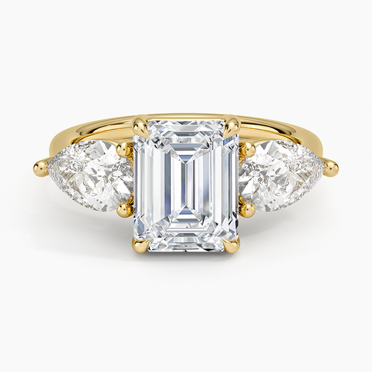 Luxe Opera Three Stone Diamond Ring (1 1/3 ct. tw.) - Emerald Cut Center Stone
