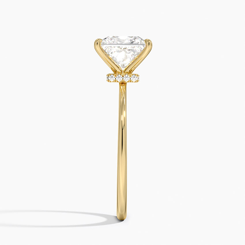 Petite Secret Halo Diamond Ring - Princess Cut Center Stone