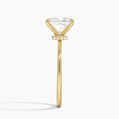 Petite Secret Halo Diamond Ring - Princess Cut Center Stone