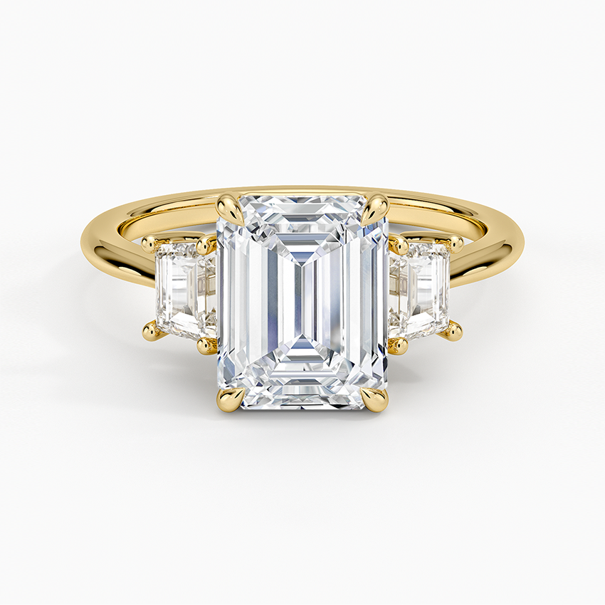 Embrace Three Stone Trapezoid Diamond Ring - Emerald Cut Center Stone