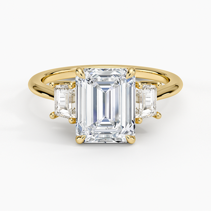 Embrace Three Stone Trapezoid Diamond Ring - Emerald Cut Center Stone