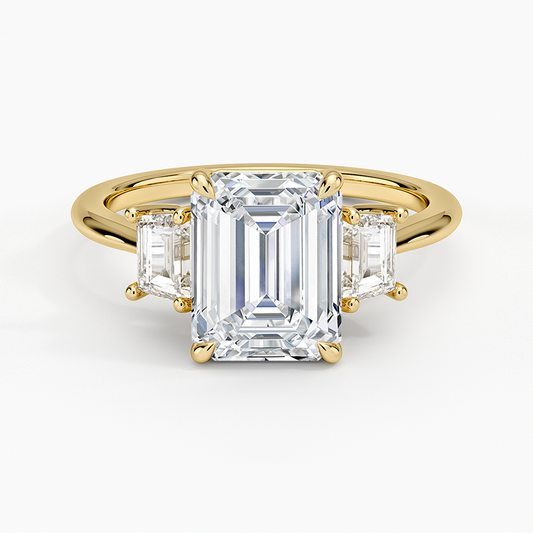 Embrace Three Stone Trapezoid Diamond Ring - Emerald Cut Center Stone