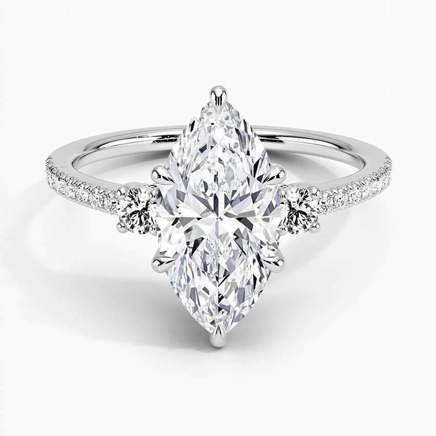Lyra Three Stone Diamond Ring (1/4 ct. tw.) - Marquise Center Stone